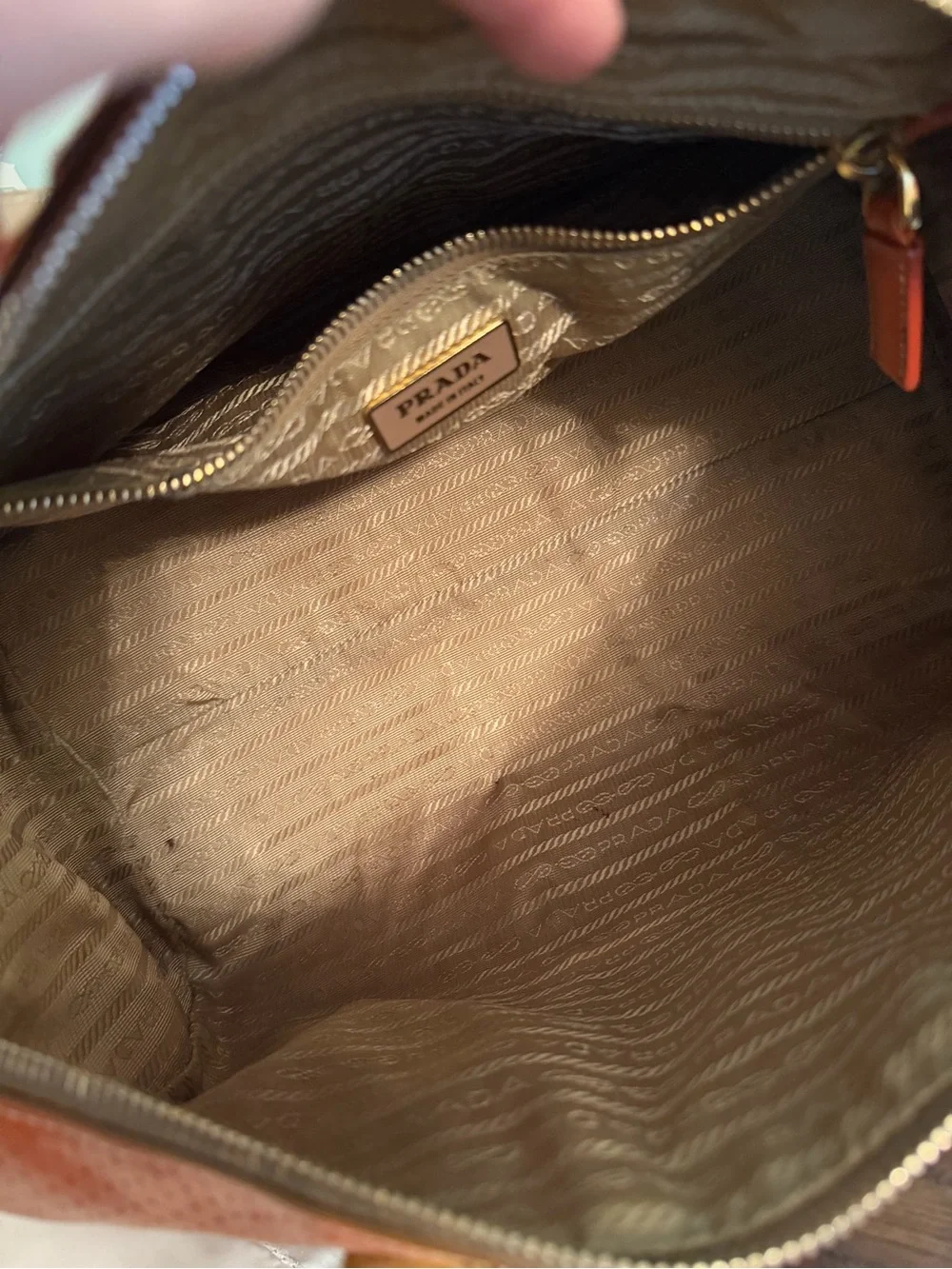 Prada Orange and Pink Perforated Saffiano Leather Boston Bag